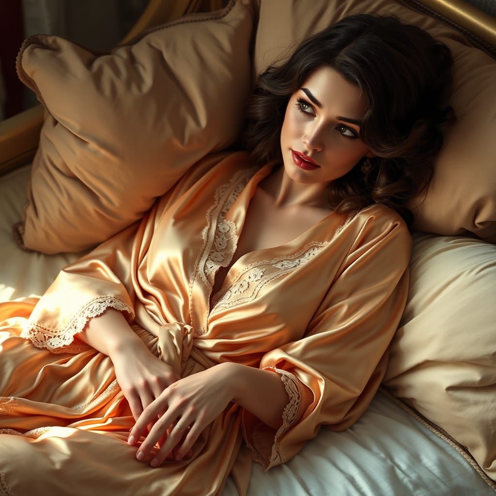 Ethereal Woman in Silk Robe: An Art Nouveau Vision