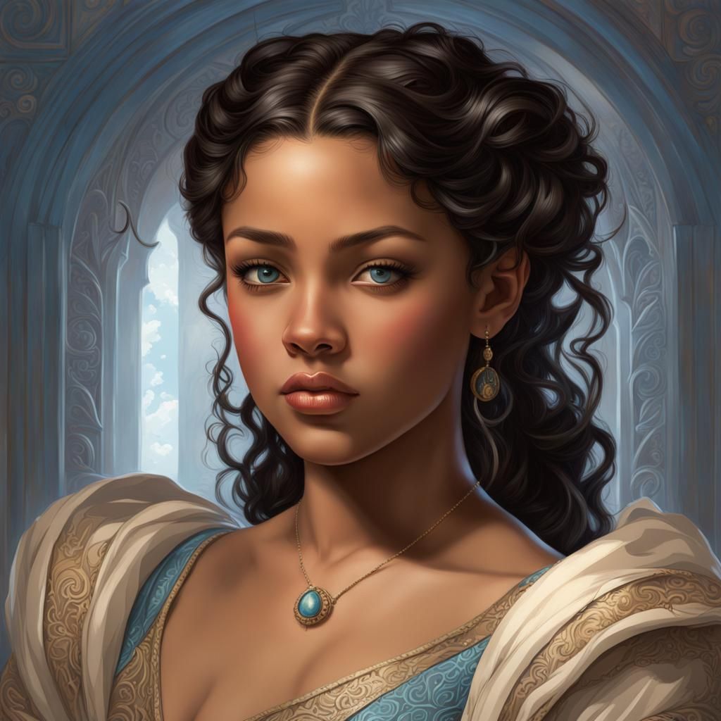 Middle school girl mixed race half African American blue eyes light skinned with black hair :: chubby tubby pudgy handso...