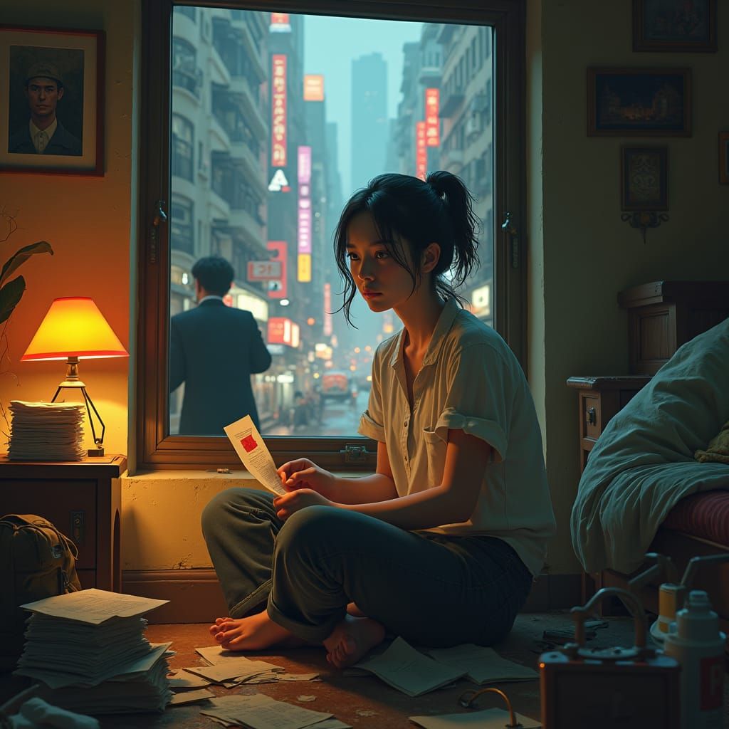 Melancholy Encounter: Woman Receives News in Apartment