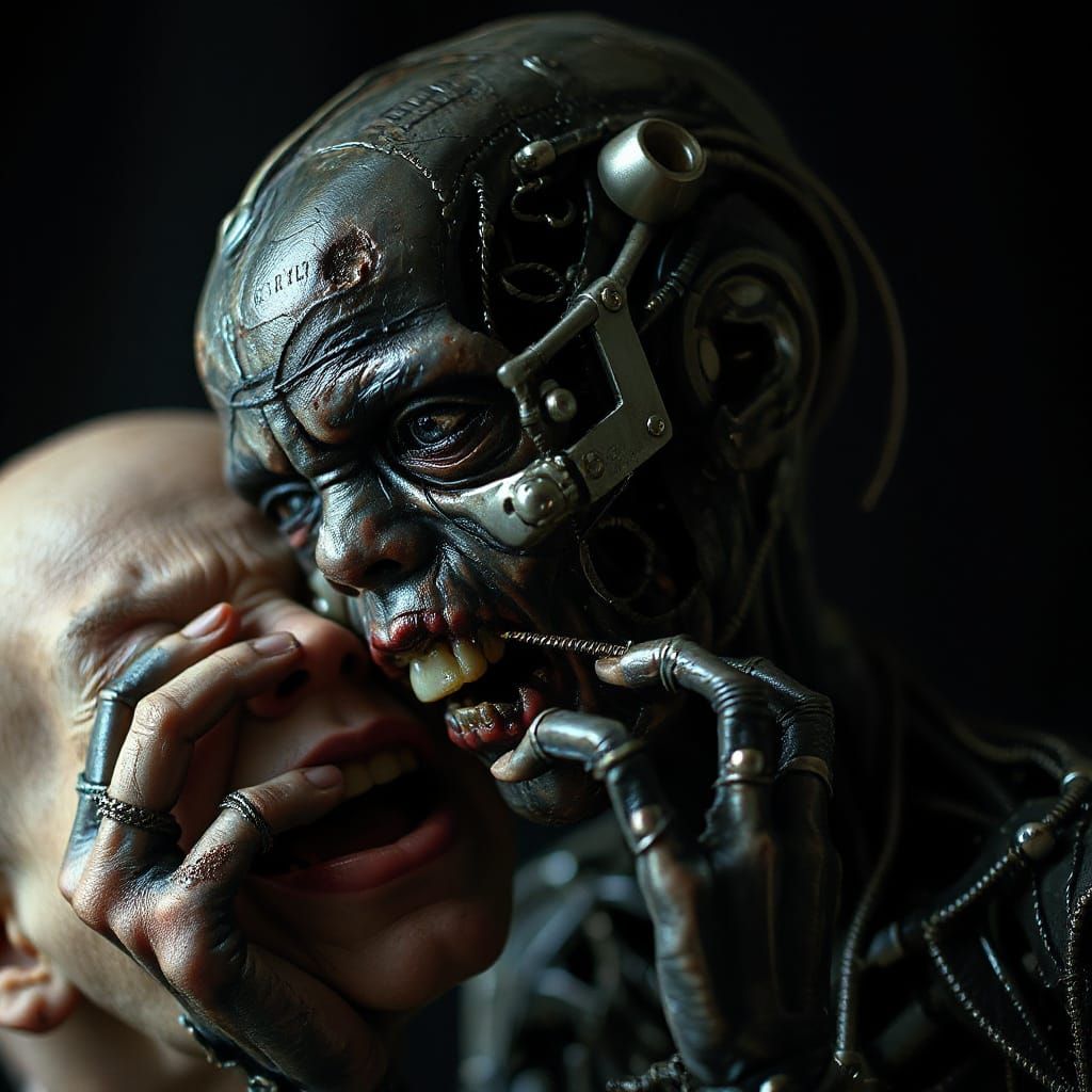 Biomechanical Zombie Abomination Eating a Face