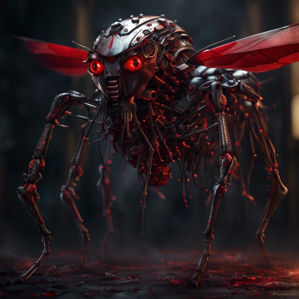 Menacing Robot Mosquito with Armored Wings