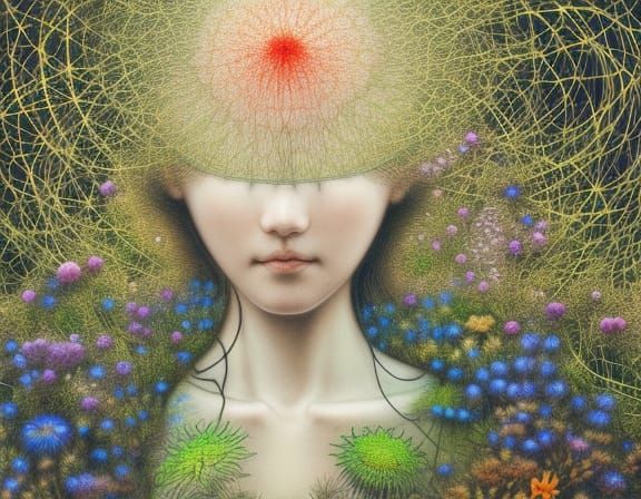 Surreal Stargazing Platform in Intricate Floral Network