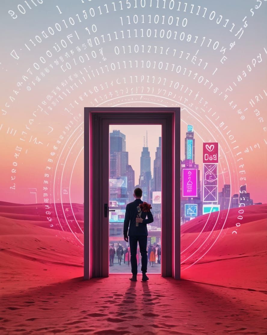 Cyberpunk Portal in Arid Desert Landscape