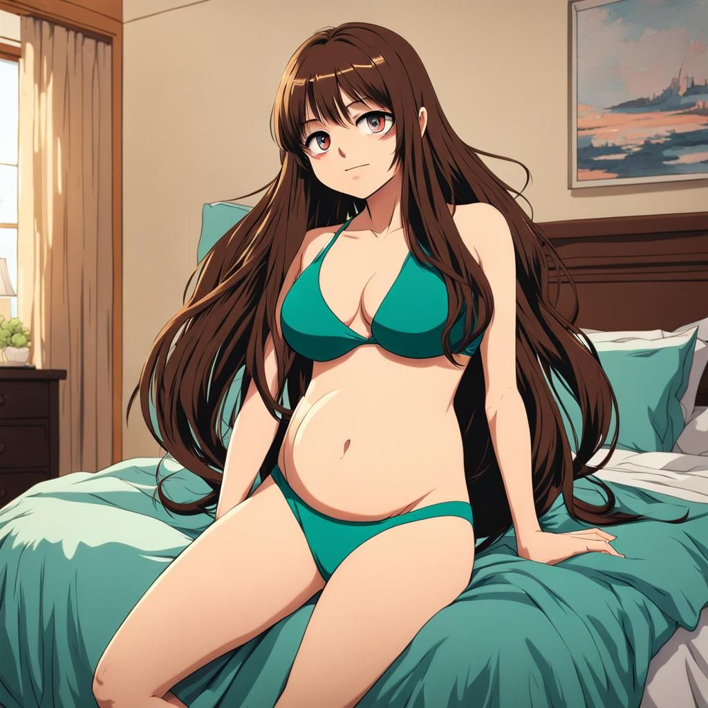 Petite Teen in Manga Style with Long Brown Hair