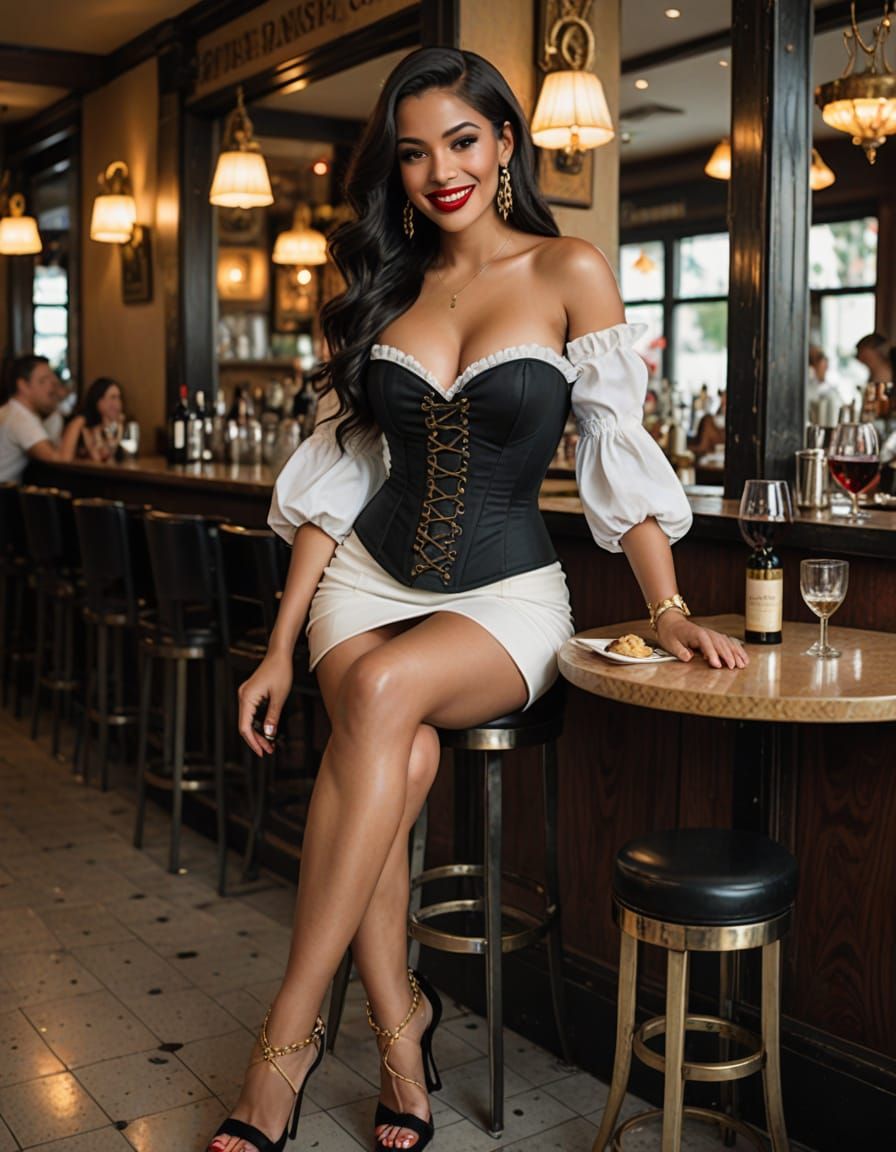 Beautiful Woman in Café-Bar: Hyper-Realistic Photo Shoot