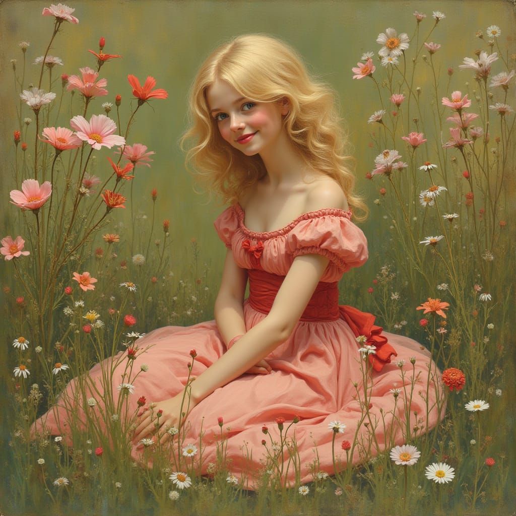 Girl in Poppy Field, Hyper-Realistic Style