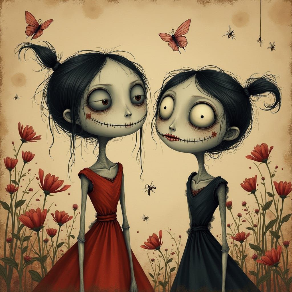 Gothic Cartoon Figures in Surreal Style