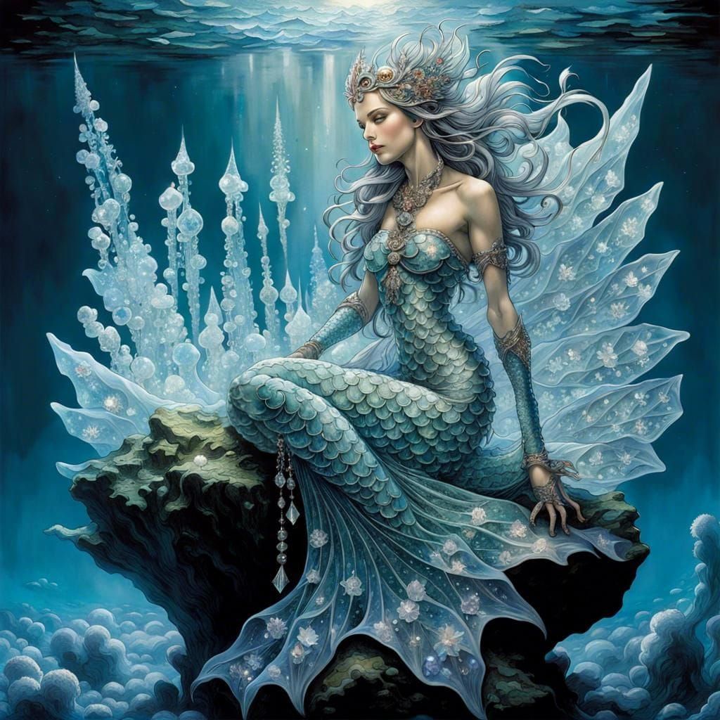 Crystal Ice Mermaid with Fractal Crystal Scales