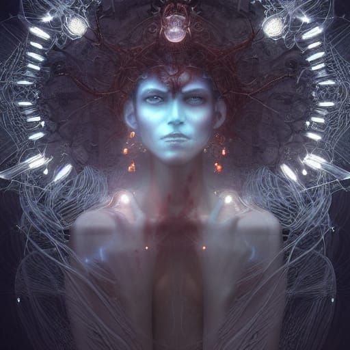 Bioluminescent Deity with Fractal Wiring