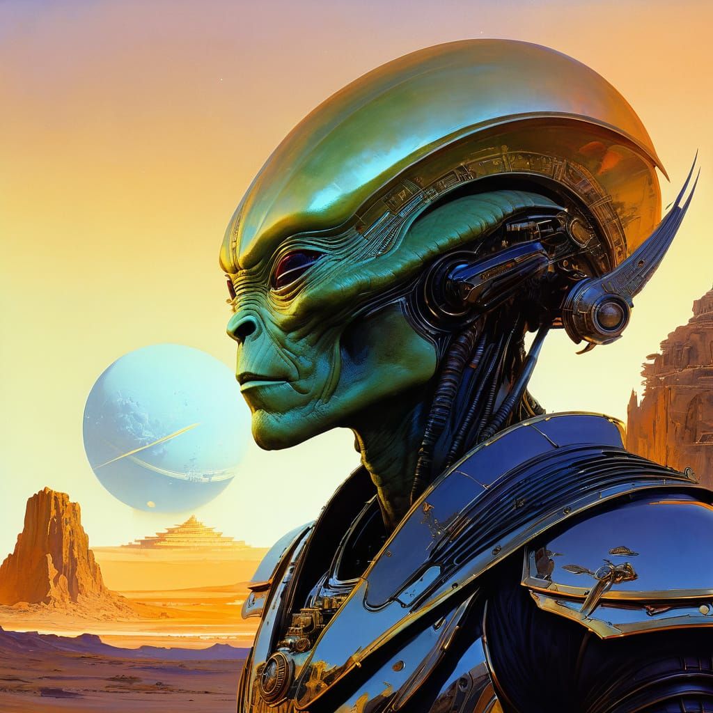 Alien Remembers Lost Civilization in Watercolor Style