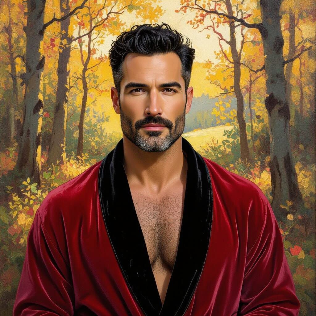 Impressionist Portrait of Handsome Man in Forest
