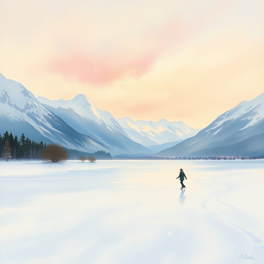 Winter Serenity: Lone Skater on Frozen Lake