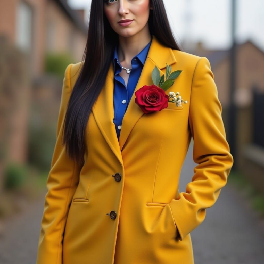 Woman in Diamond Dress in Autumn Garden Oil Painting
