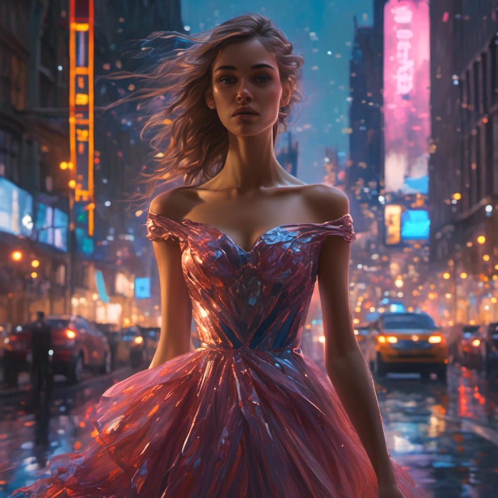 Model in Prom Dress, Downtown New York, Hyperreal Art