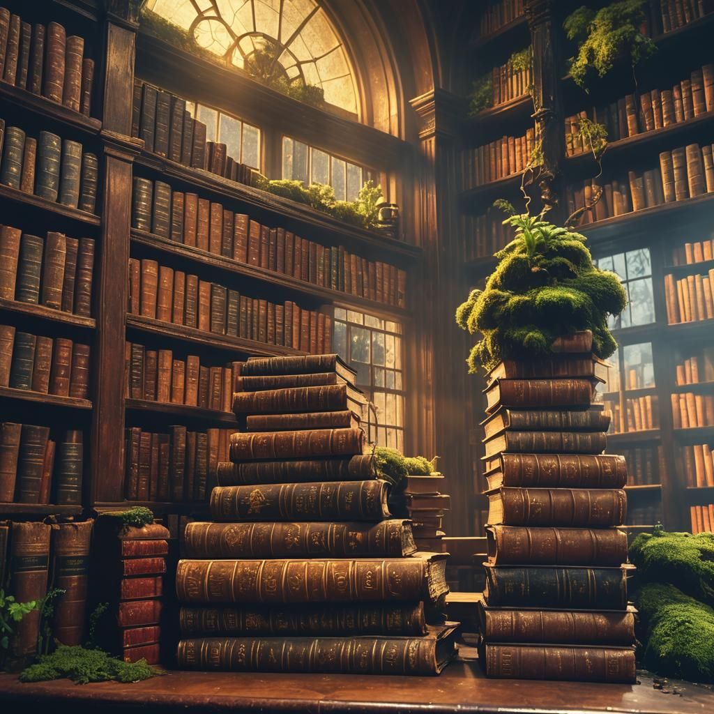 Mossy Library Window in Impressionist Style