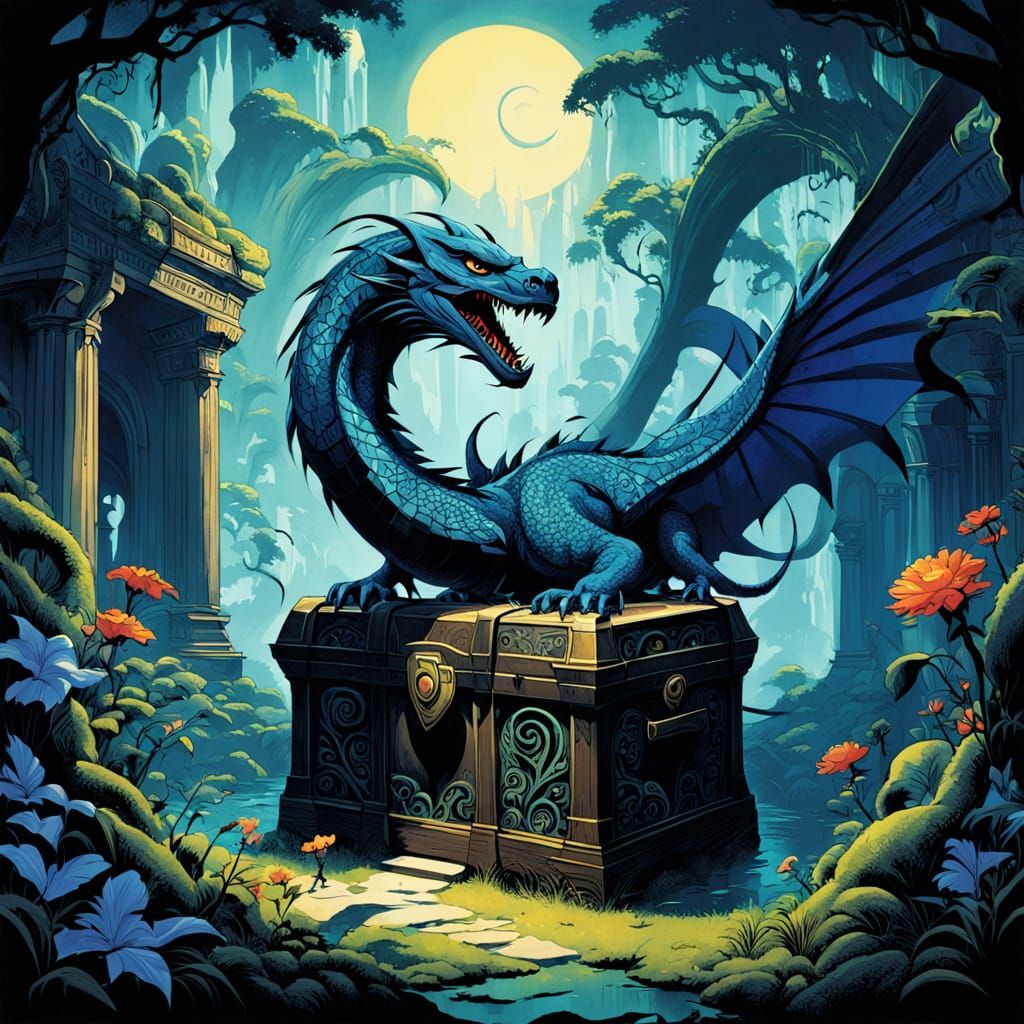 Enchanted Treasure Chest Guarded by Serpent