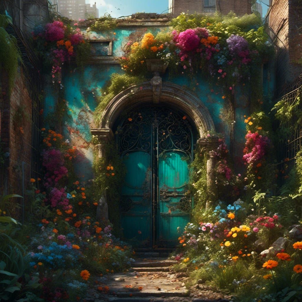 Urban Garden Graffiti Art: Digital Illustration