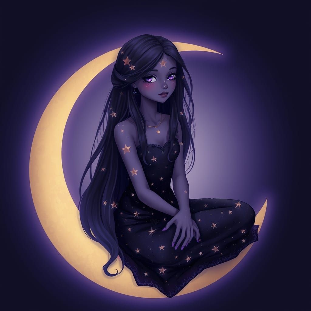 Celestial Woman on the Moon in Digital Art Style