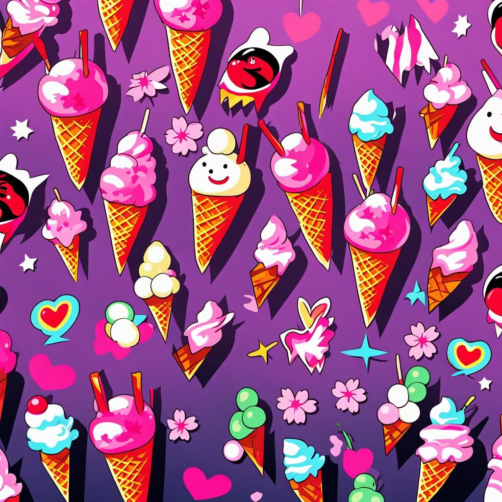 Sakura Cherry Ice Cream in Retro Pop Art Style