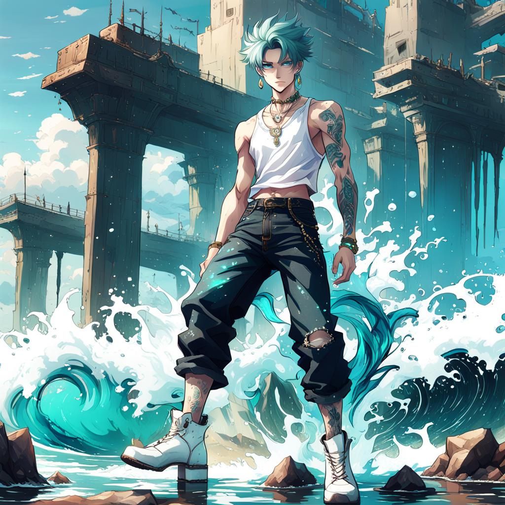 Anime Boy with Water Powers in Digital Art