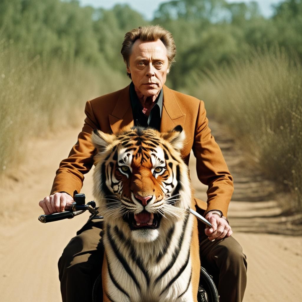 Christopher Walken Rides a Tiger: AI Art