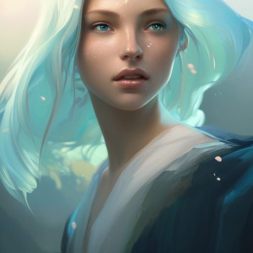 Aquamarine Portrait in Hyperdetailed Digital Art Style