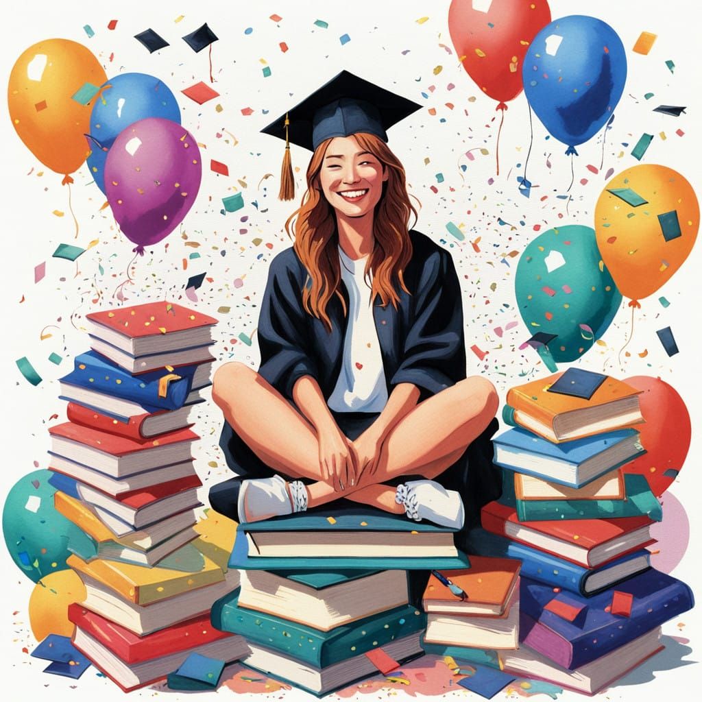 Vibrant Young Woman Celebrates Graduation in Playful Style