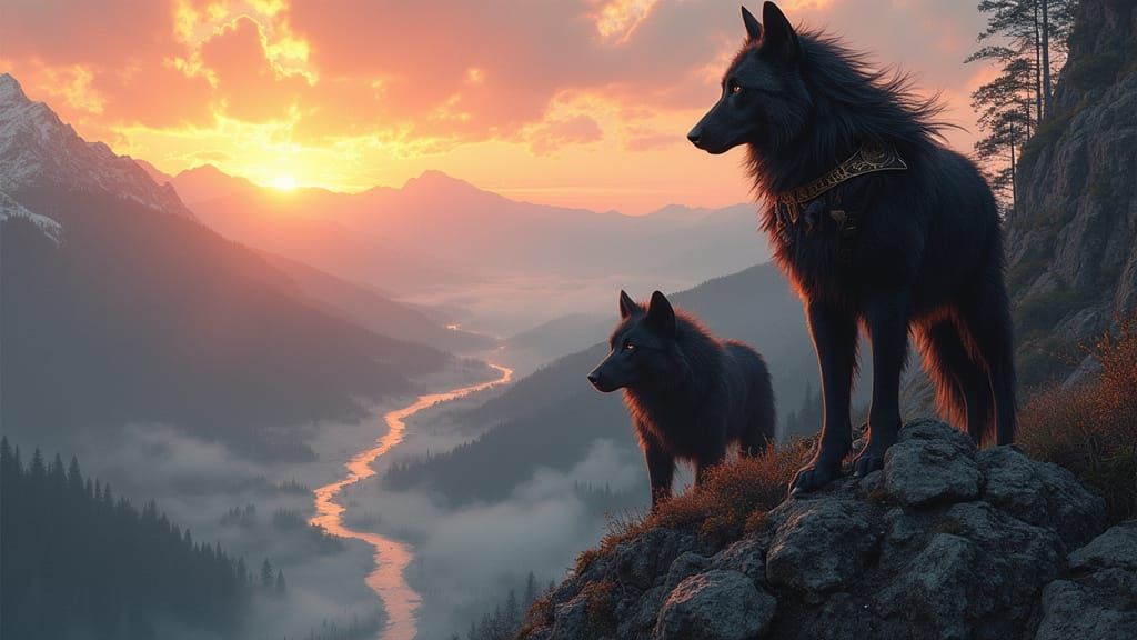 Fierce Warrior Woman Stands at Cliff's Edge in Nordthra Land...