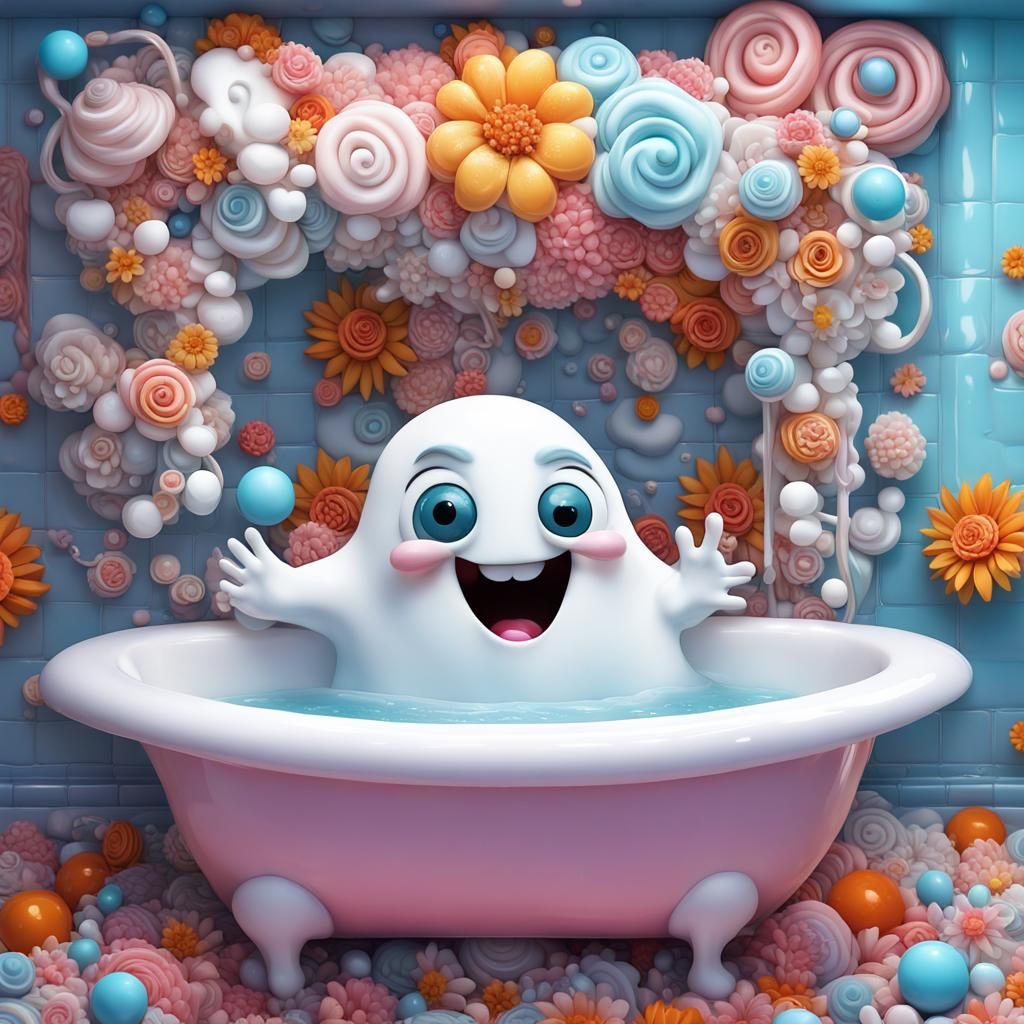 Funny Ghost in Bubble Bath, Candy Art Style
