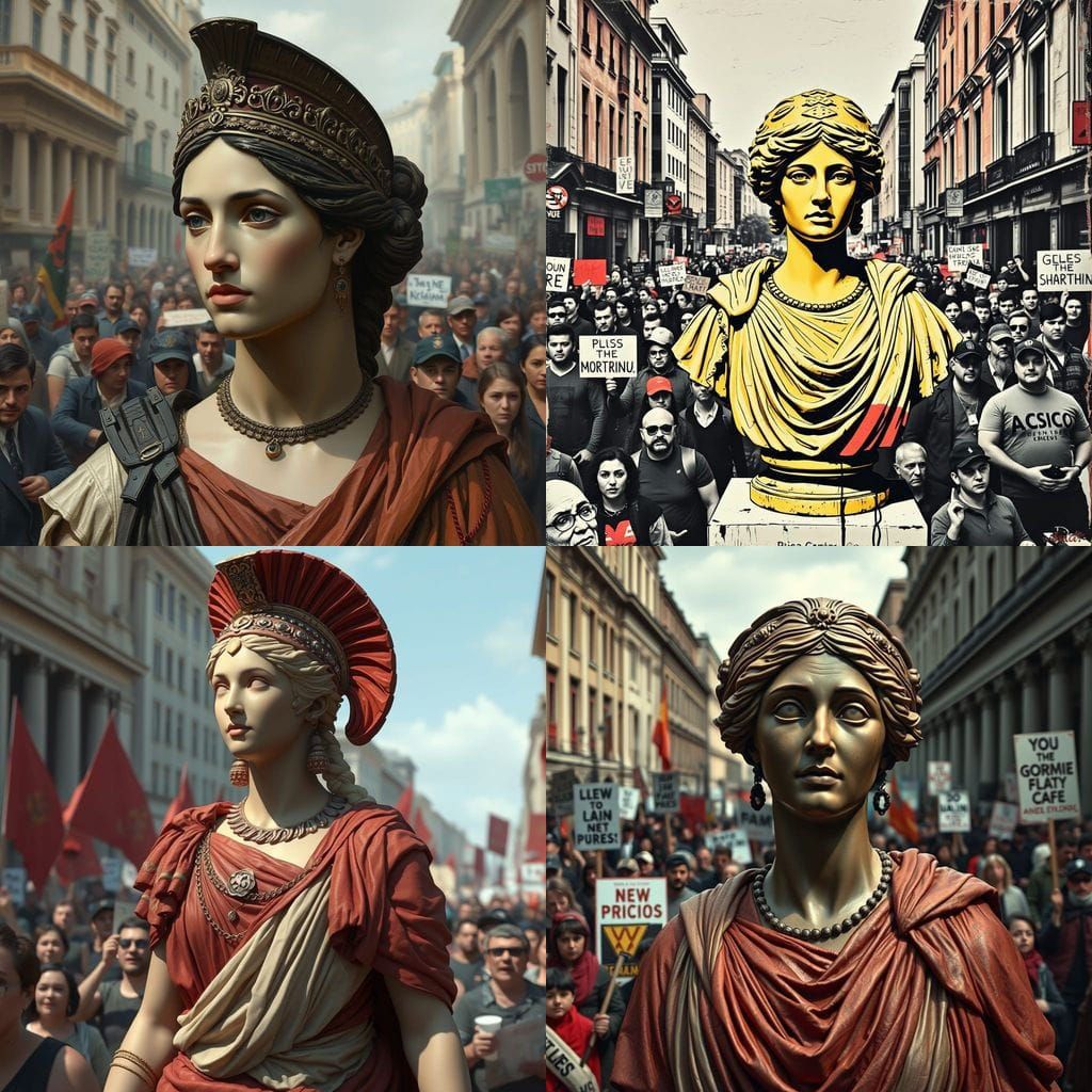 Protesters Clash Before Ancient Roman Bust