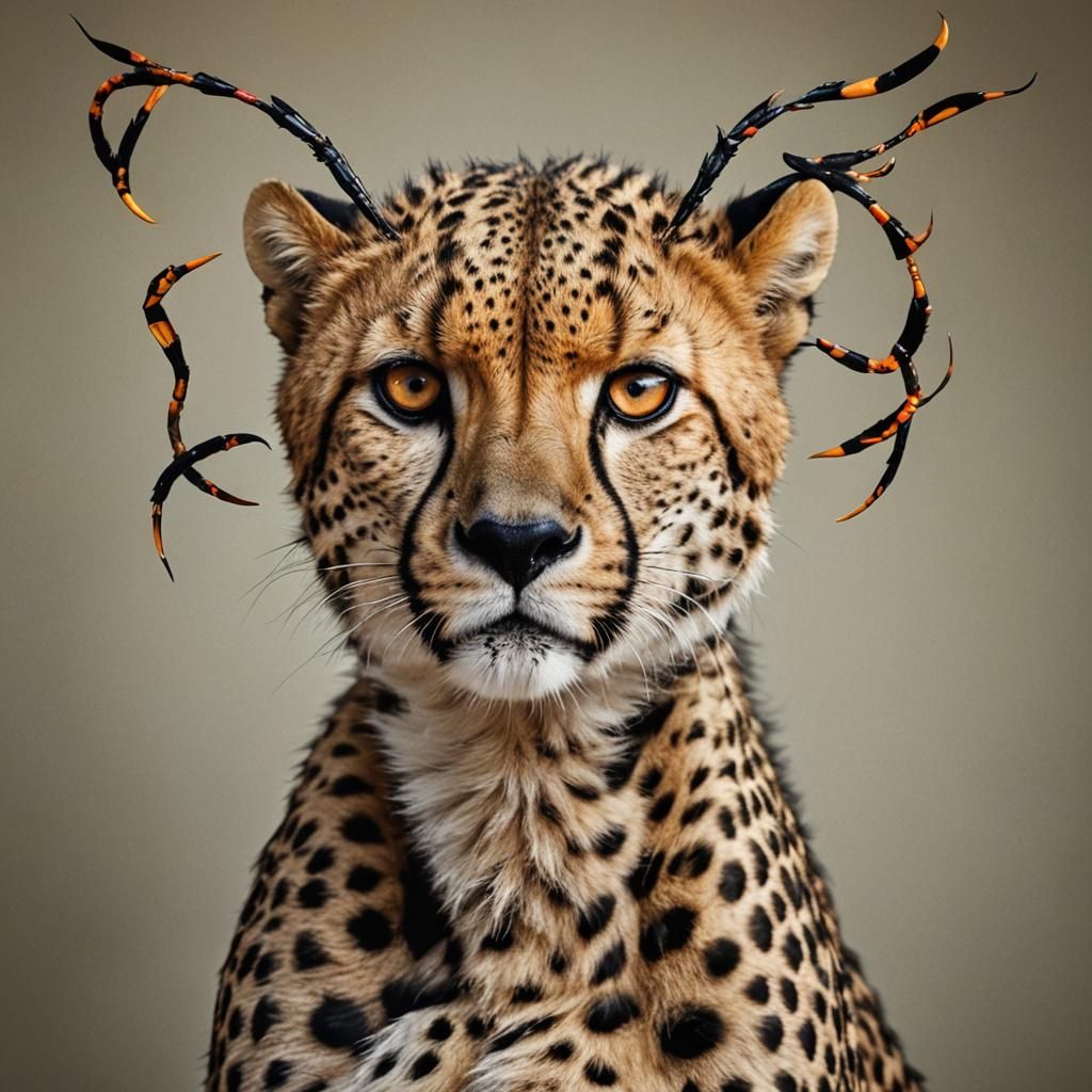 Hybrid Cheetah Portrait with Wings and Scorpion Tail