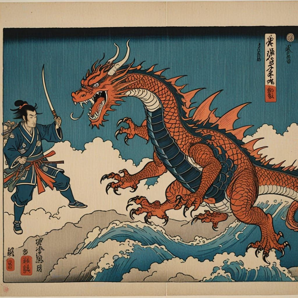 Legendary Chinese Hero Battles a Fierce Dragon in Traditiona...