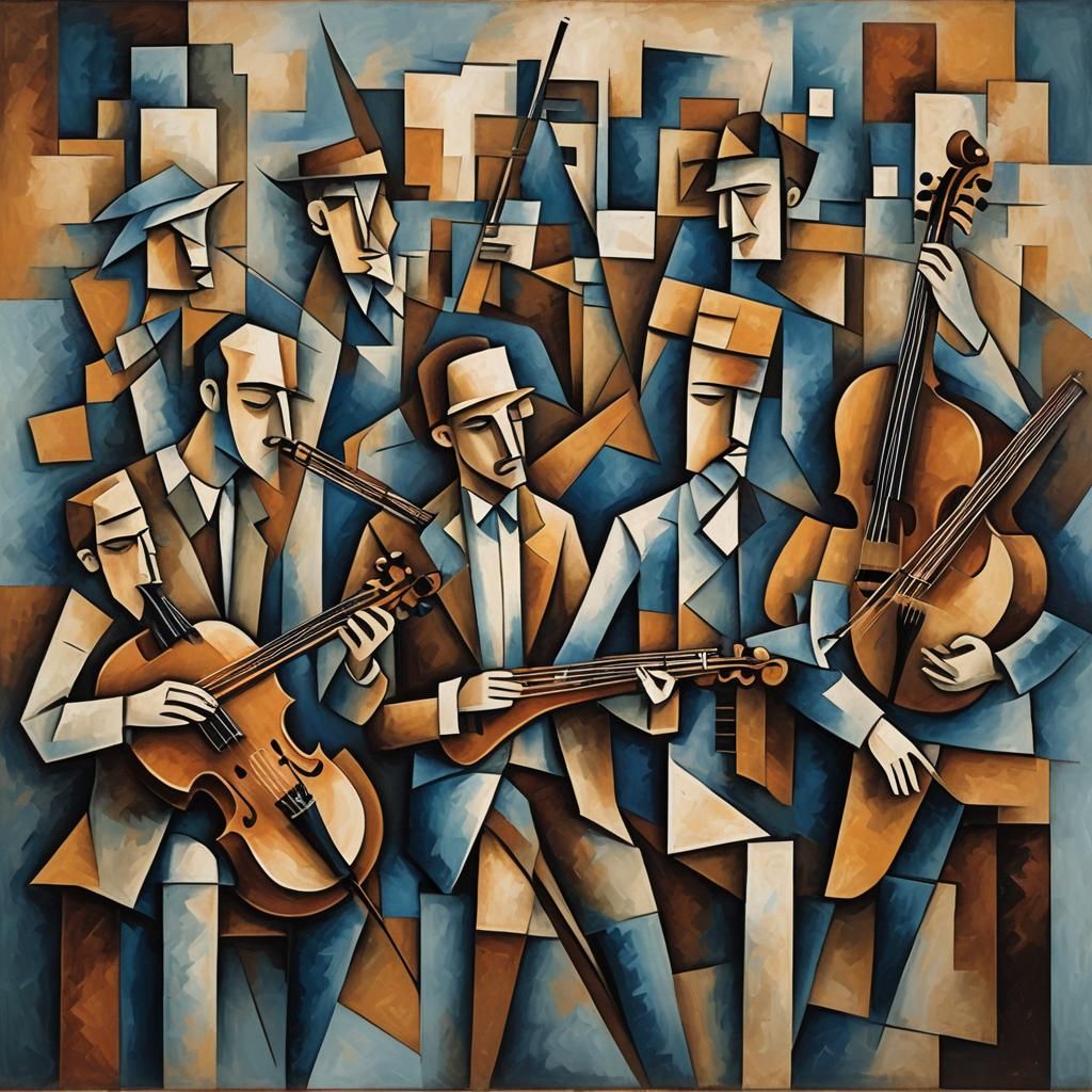 Cubist Musical Ensemble in Geometric Shapes