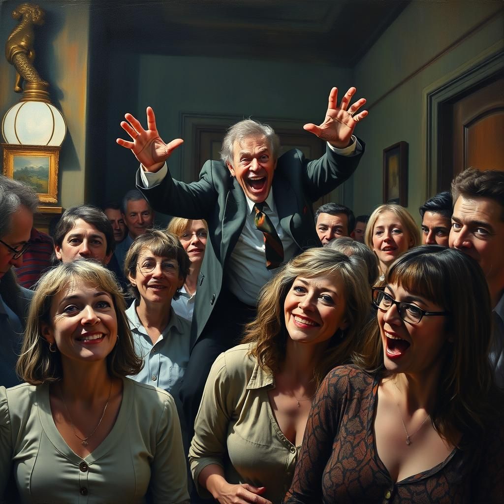 Humorous Photobomb Oil Painting in Gurney Style