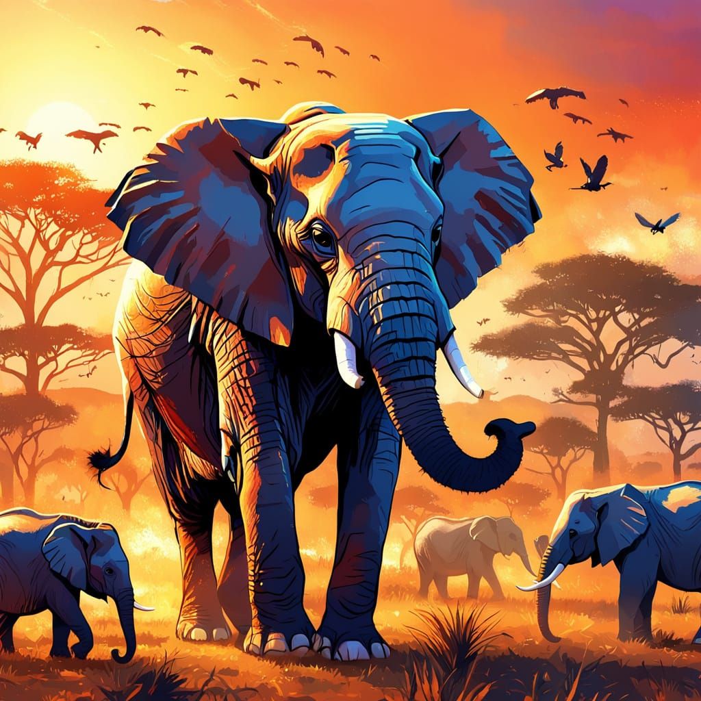Fleas Leaving Elephant: Vibrant Digital Art