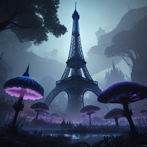 Eiffel Tower Embraces Nature in Digital Painting