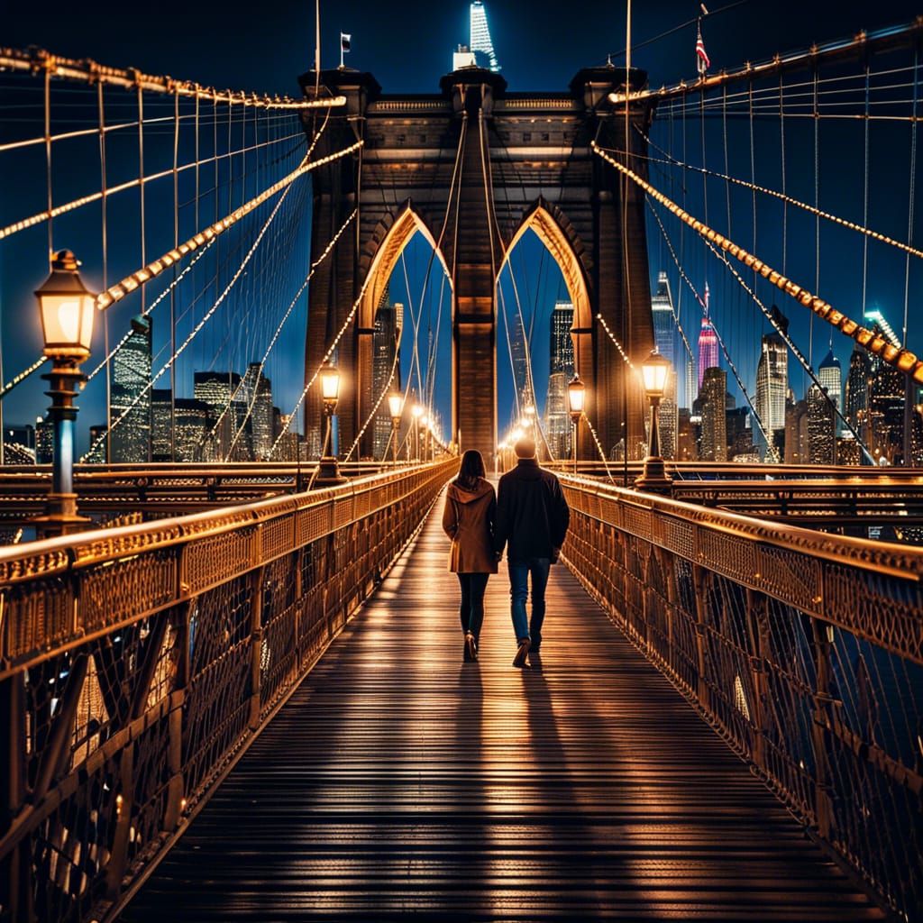 Romantic Night Walk on Brooklyn Bridge