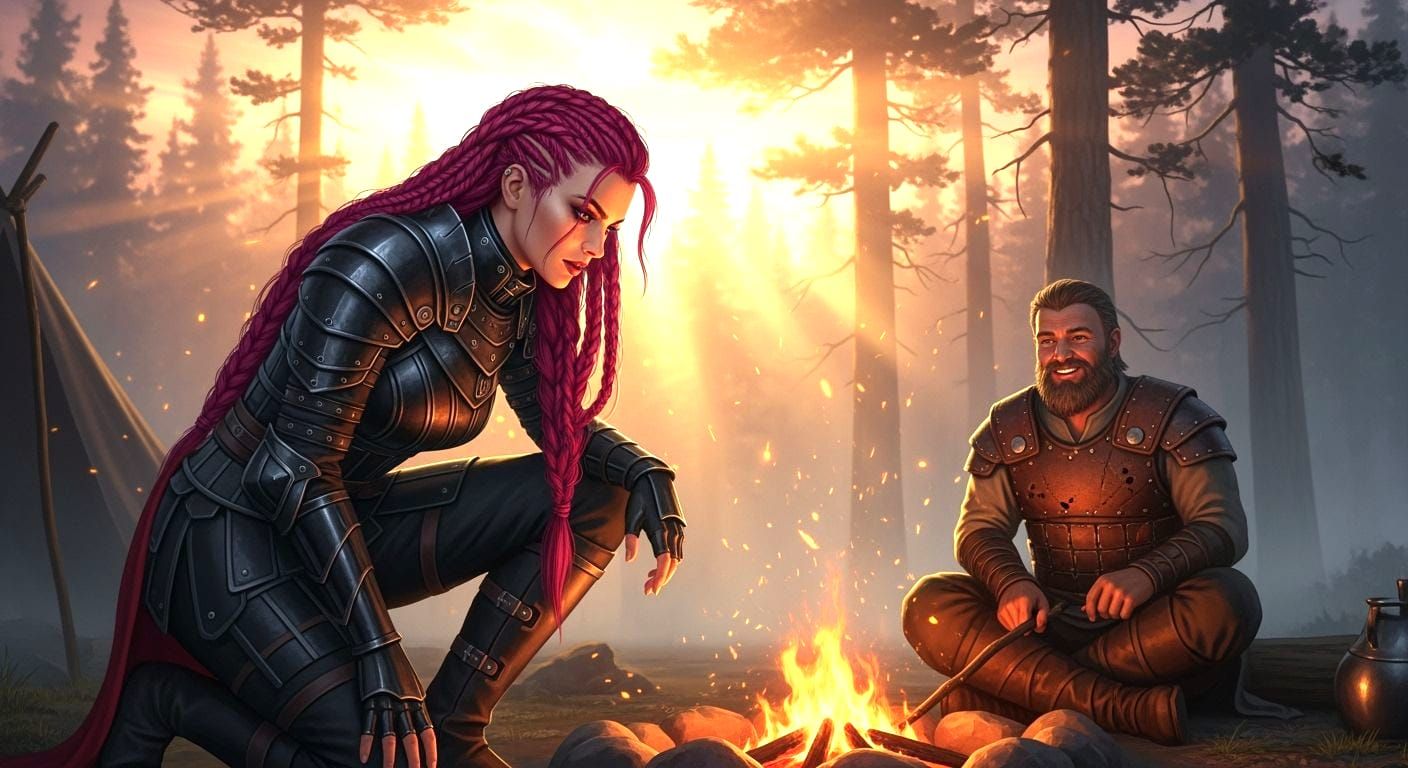 Warrior Woman at Golden Hour Campsite