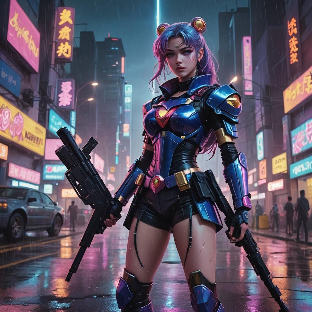 Cyberpunk Mercenary in Sailor Moon Armor