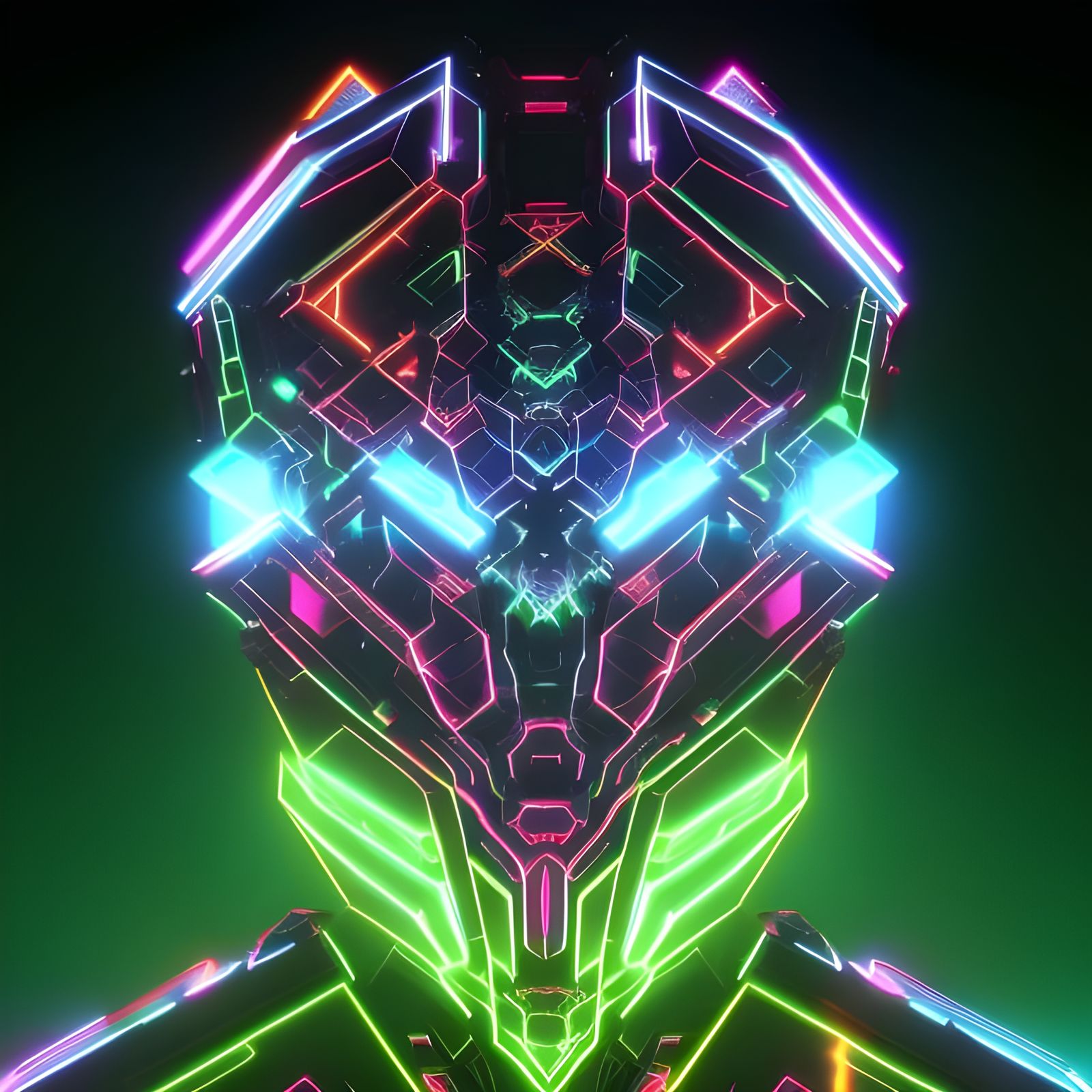 Cyberpunk Robot Portrait with Fractal Design