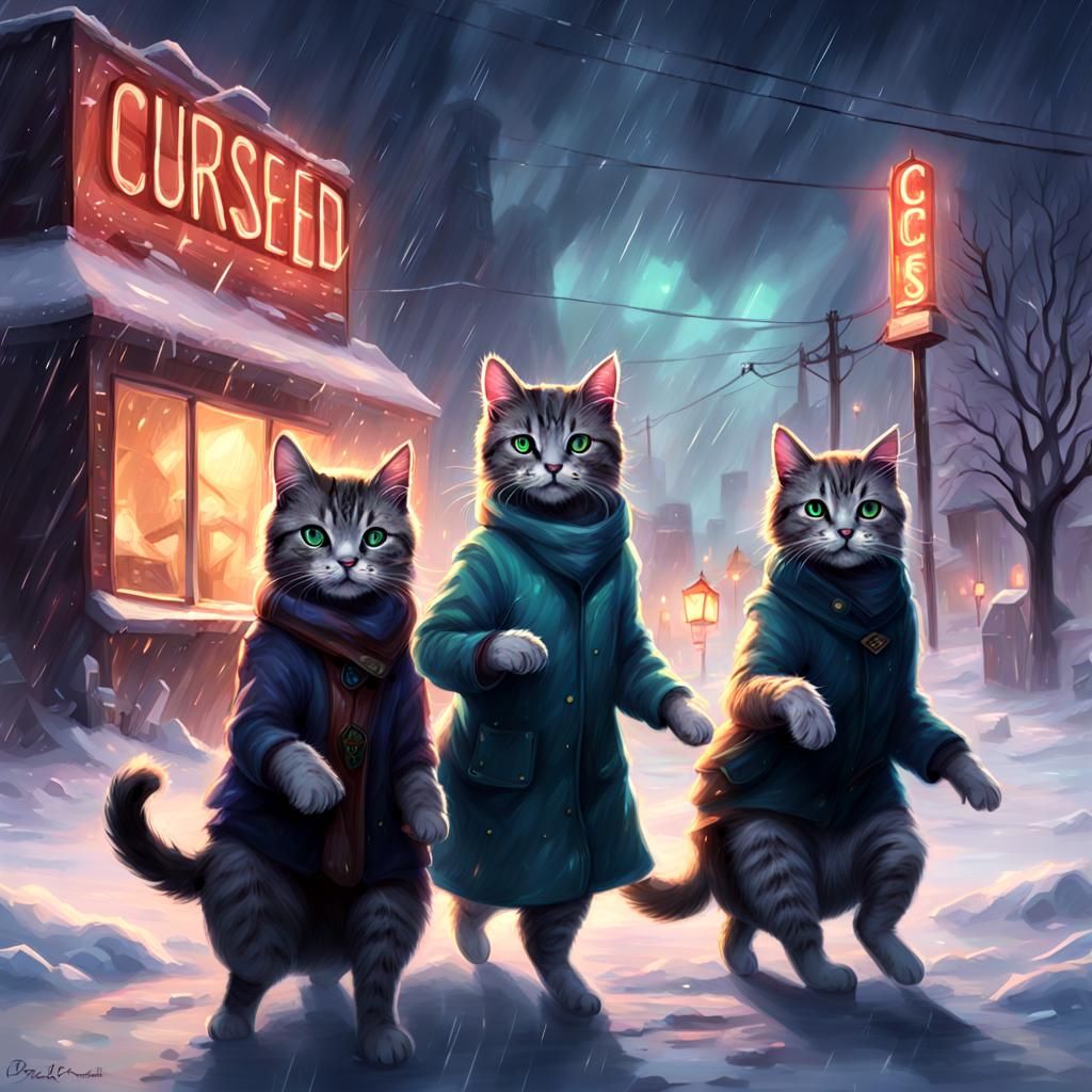 Dystopian Cats in Googie Architecture Blizzard