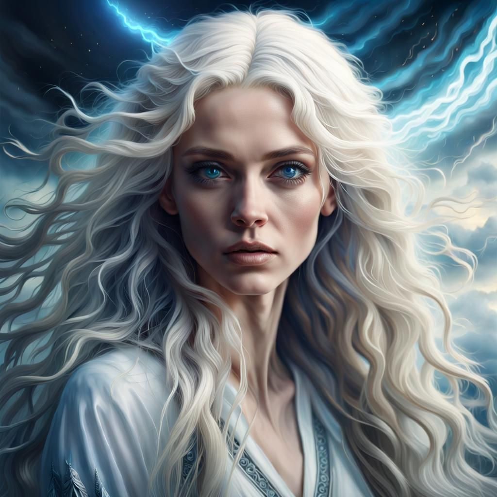 Cinematic Portrait of a Woman with White Hair