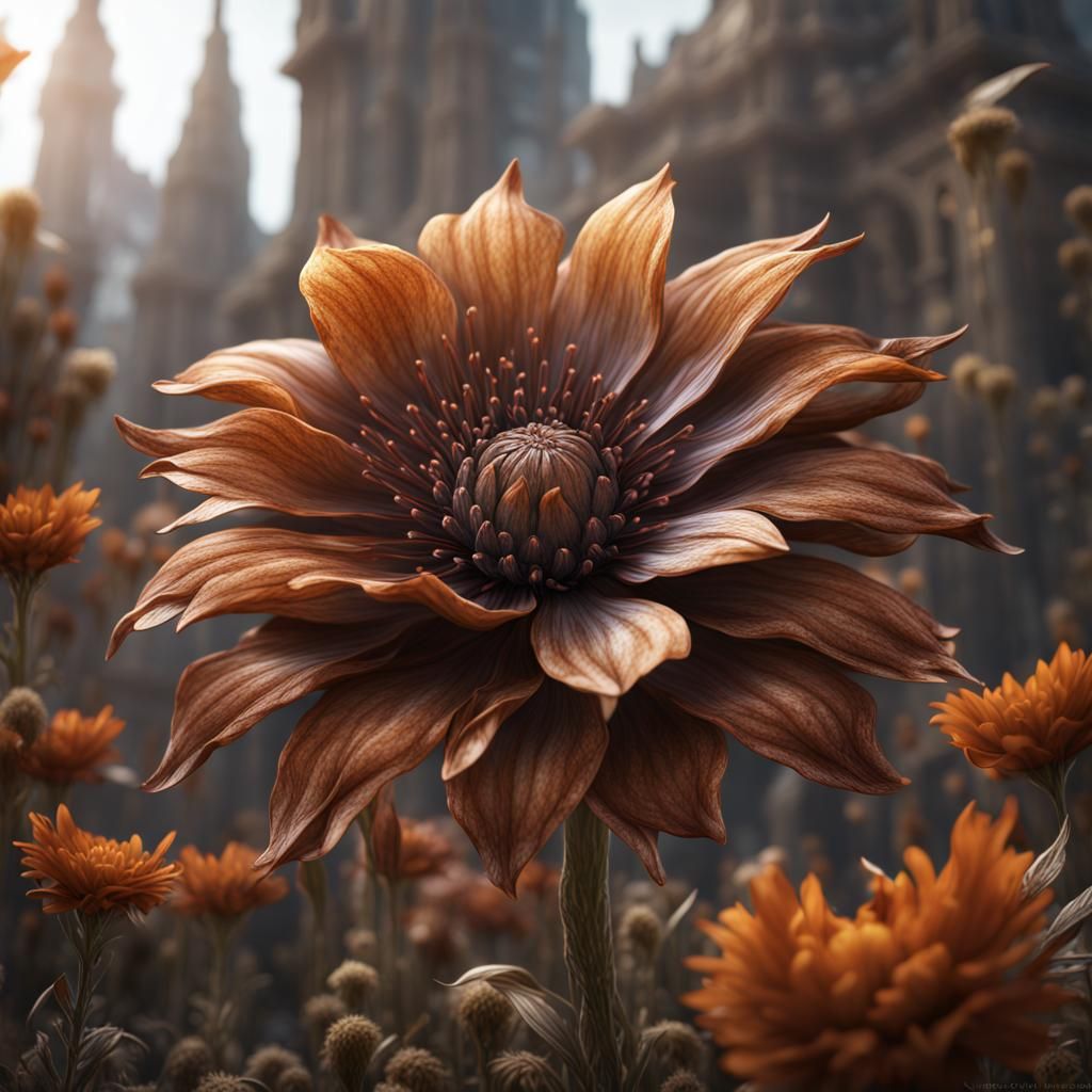 Detailed Brown Flower Fantasy Concept Art