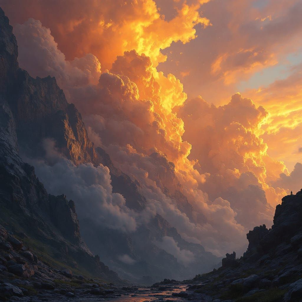 Golden Detailed Sunset Matte Painting in Ultrarealism