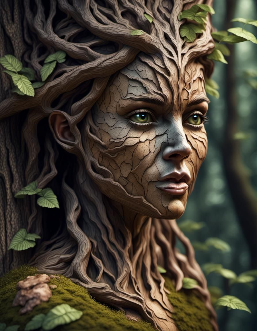 Isometric Forest Dryad with Bark Skin