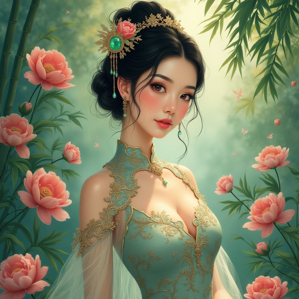 Serenely Adorned Chinese Noblewoman in Song Dynasty Style