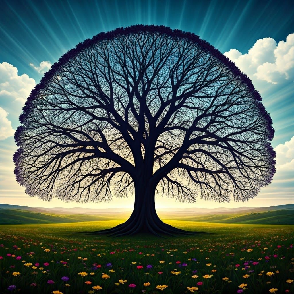 Ethereal Tree Silhouette in Fractal Beauty
