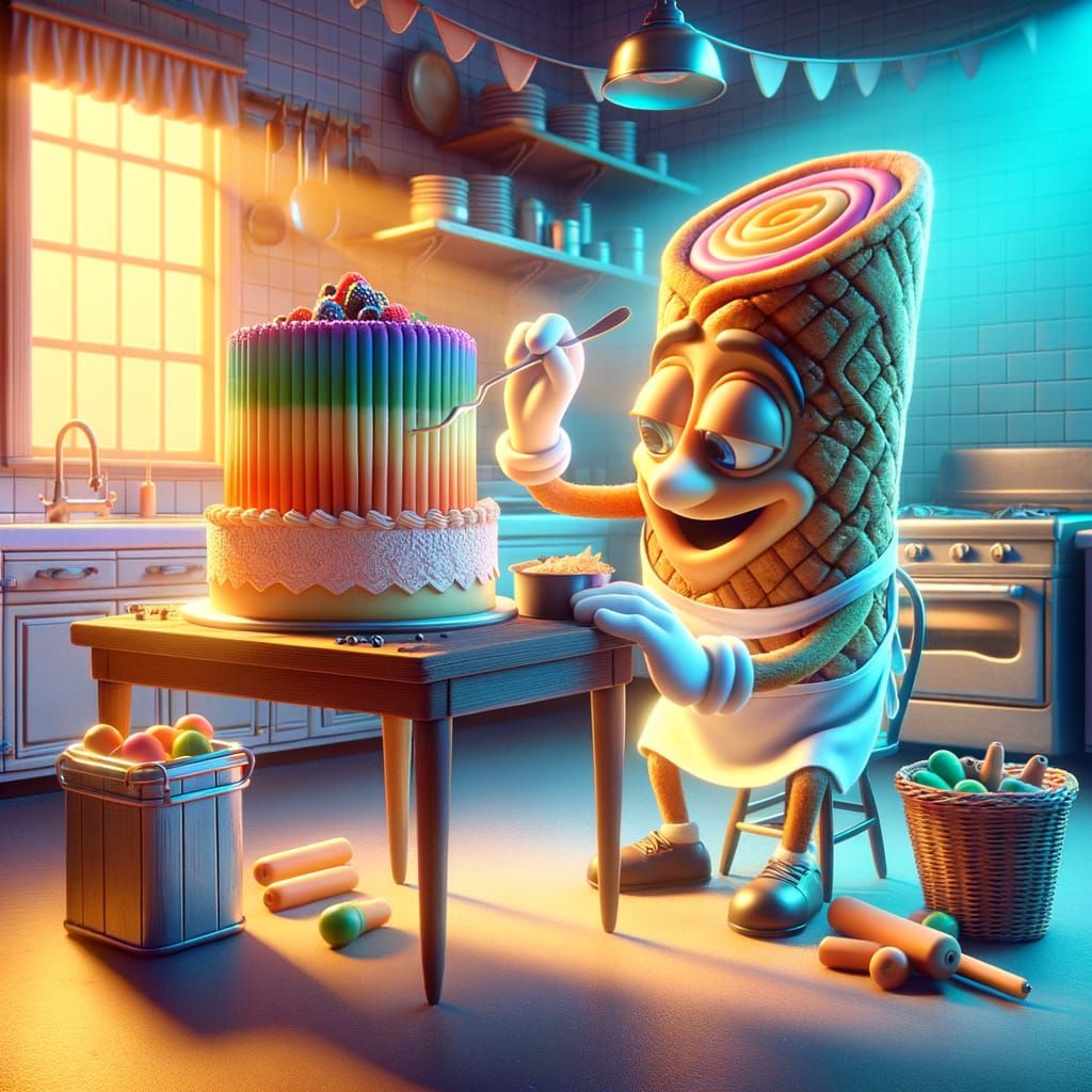 Animated Canoli Baking a Cake in 3D