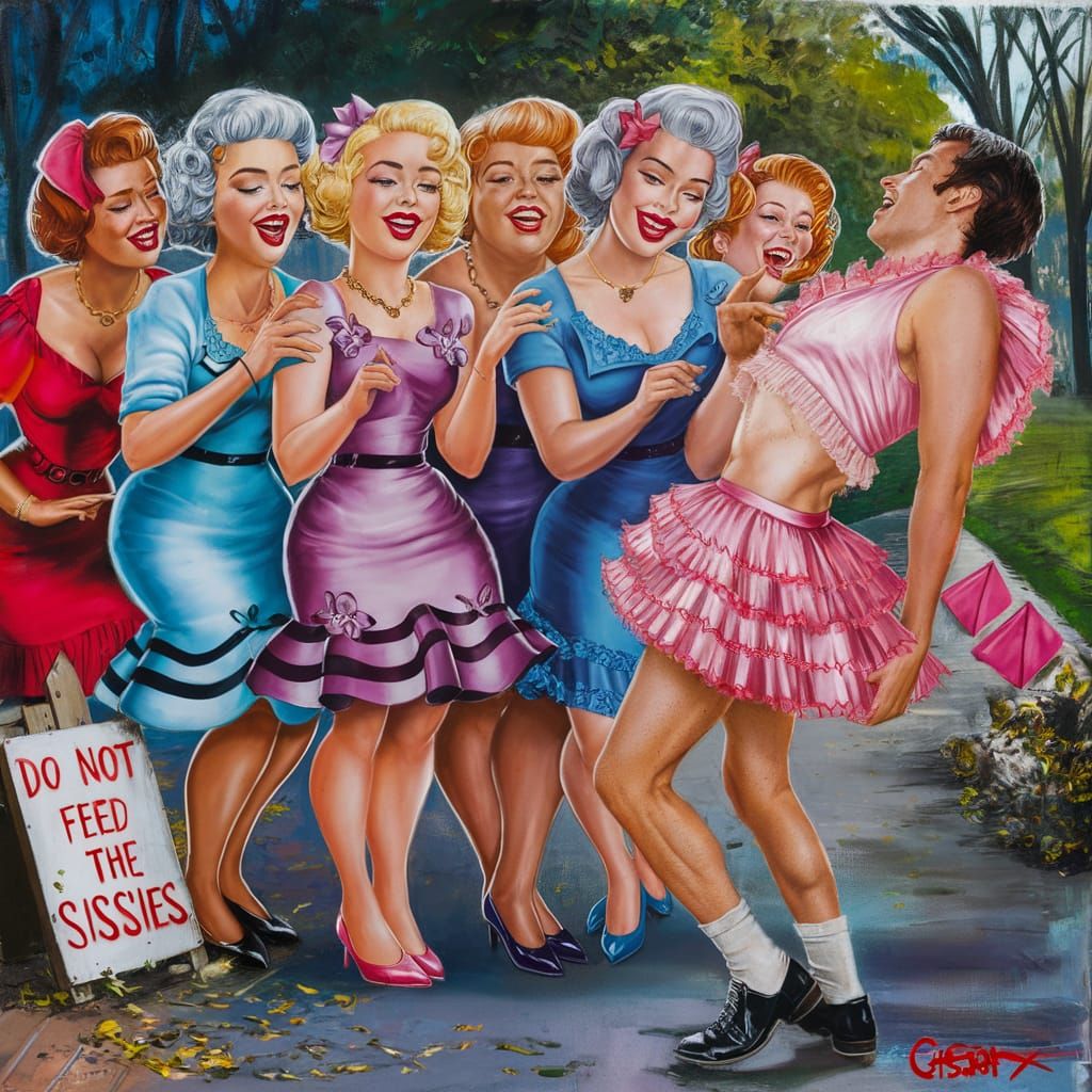 Graffiti Art: Pin-Up Models Teasing Young Man