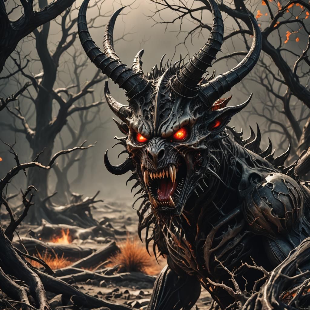 Demonic Creature Snarls in Desolate Wasteland